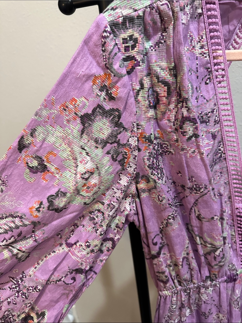 HEMANT & NANDITA Lavender Paisley Long-Sleeve Mini Dress - Picture 4 of 6